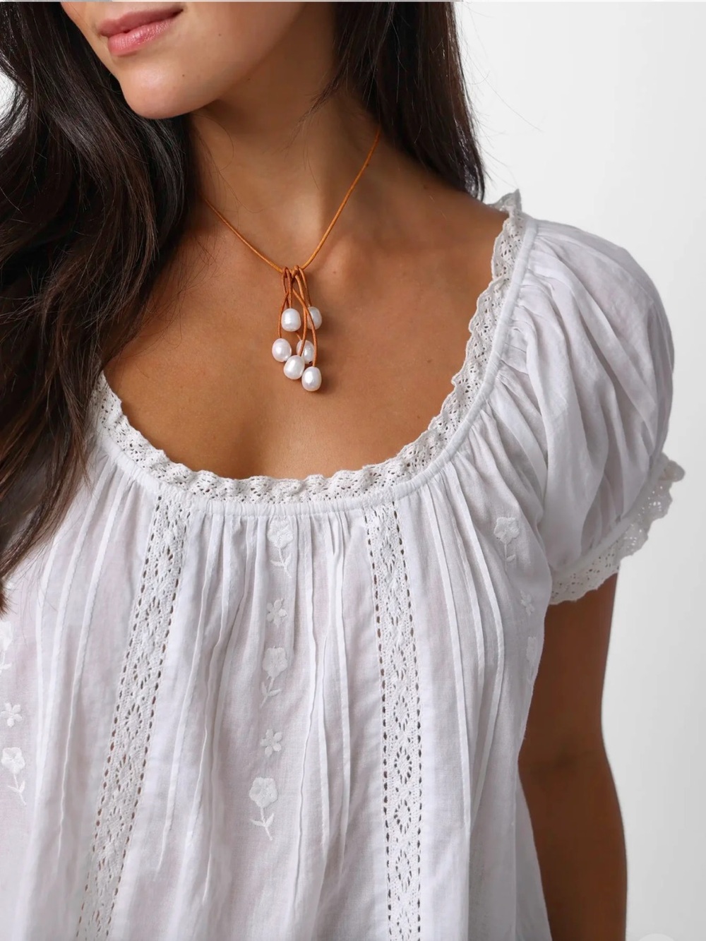 NATURAL LIFE Sweet Nothings Peasant Blouse Cotton Large Puff Sleeve Embroidered - Picture 2 of 13